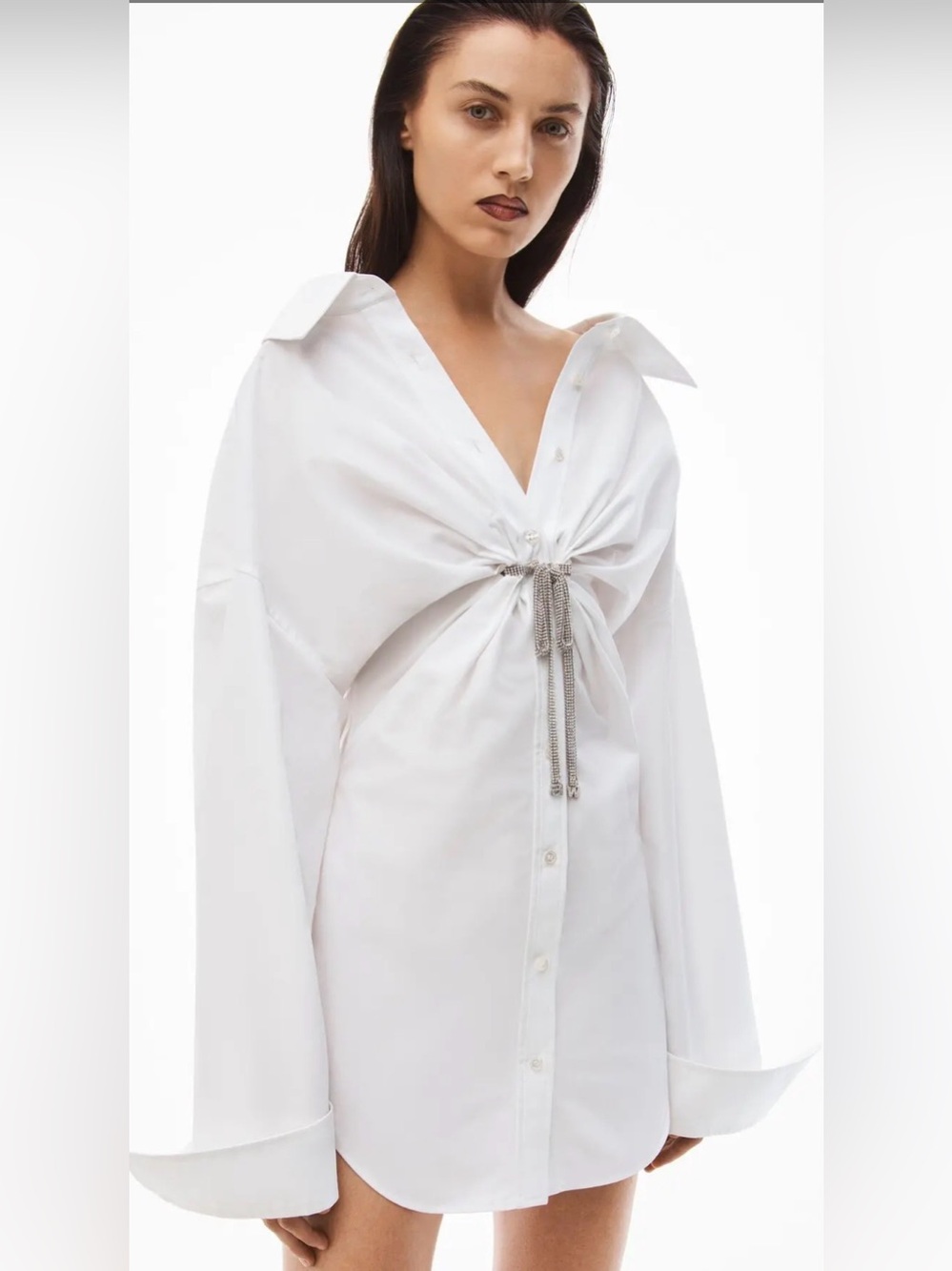 NWT Alexander Wang Crystal-Tie Twist Shirtdress in White Size 10